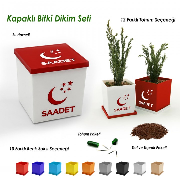 Saadet Partisi Logolu Kapaklı Kare Bitki Dikim Seti